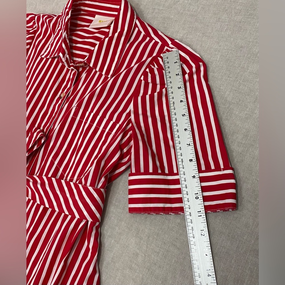 Anthropologie Maeve Kiana Red & White Striped Midi Dress Sz S Button Front - Picture 10 of 15